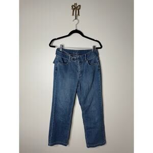 Women's WHBM The Wide Leg Crop D-Ring Belt Medium Wash High Rise Jeans 2